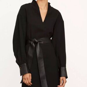 VINCE Navy Blue Long Sleeve Slit Neck Dress